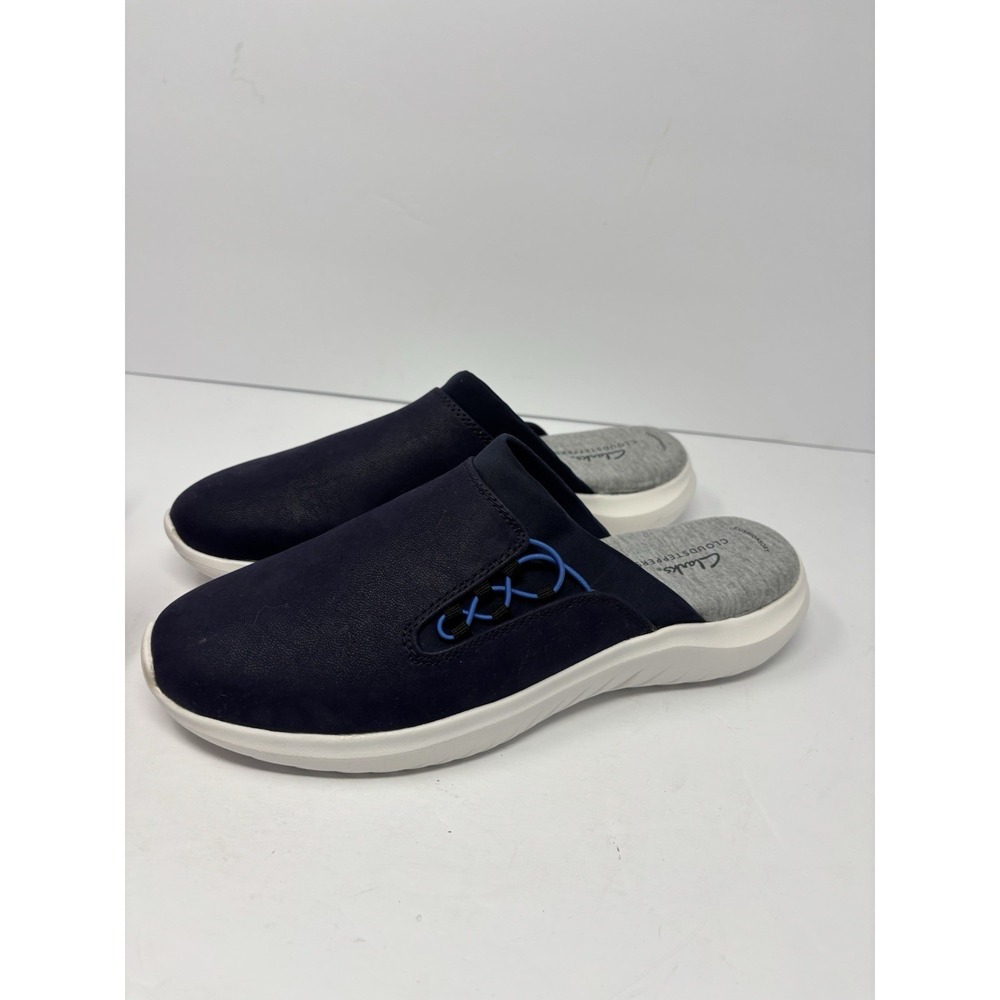 Clarks Slippers Womens 9 M Nova Ease Mule Clog Leather Round Toe Blue Slip On